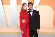 Abby Champion and Patrick Schwarzenegger attend the 2025 Vanity Fair Oscar Party Hosted By Radhika Jones at Wallis Annenberg Center for the Performing Arts on March 02, 2025, in Beverly Hills, California. (Photo by Daniele Venturelli/Getty Images)